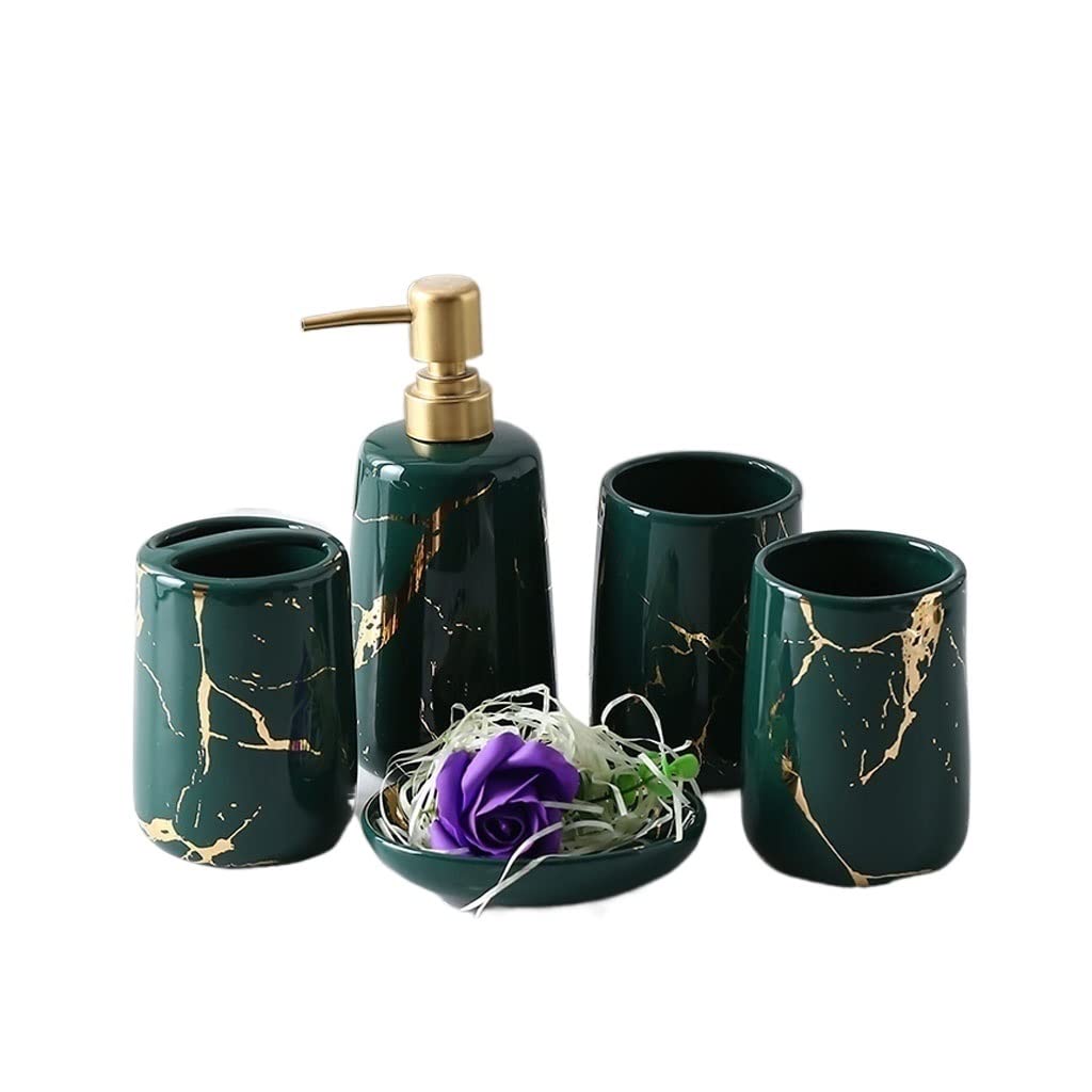 Kitchen Soap Dispenser Soap Dispenser Set, Bathroom Supplies, Ceramic Mouthwash Cup, Toothbrush Holder, Soap Dispenser, Soap Dish, Five-piece Set Handsoaps Dispenser(B)