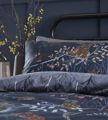 furn. Forest Fauna Woodland Duvet Set – Reversible Nature Inspired Bedding with Animal Print, Soft Polycotton, Machine Washable (Navy – Double) - Cosy Home Interiors furn. Forest Fauna Woodland Duvet Set – Reversible Nature Inspired Bedding with Animal Print, Soft Polycotton, Machine Washable (Navy – Double) - Image 2