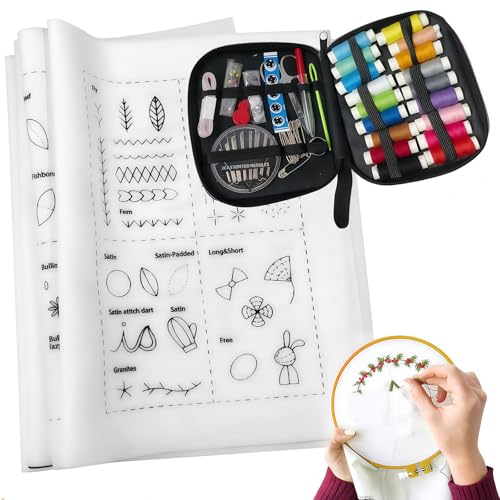 Bafutayawa Stitch Book, Kit per Ricamo Adulti & Kit da Ricamo, Libro da Ricamo Fai-da-te su Tessuto di Lino per Principianti, Set di Artigianato Creativo Regalo