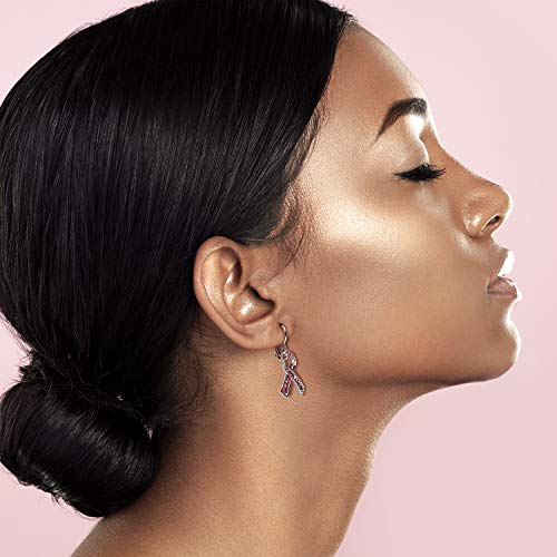 Image of Bling Jewelry Crystal Pink Breast Cancer Awareness Support Ribbon Earrings For Women Lever Back Rhodium Plated