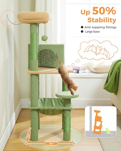 Image of MUTTROS Cactus Cat Tree for Indoor Cats, 45.7 inch Multi-Level Cat Tower with Large Metal Frame Hammock, Cat Condo with 4 Scratching Posts and Top Perch, Green