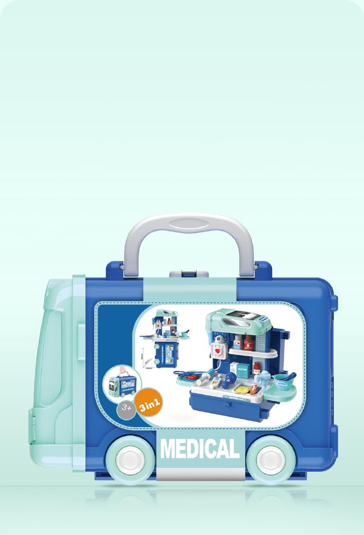 BOWA 3 in 1 Multifunction 29 Pcs Doctor Set Playset in Bus Theme For Doctor Role Play Set, Doctor Kit For Toddlers And Kids