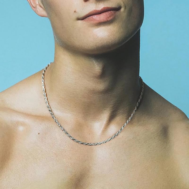 Rope Chain for Men 925 Sterling Silver Rope Chain Necklace for Men Women Lobster Clasp 1.5/2/3mm, 16-26 Inch2