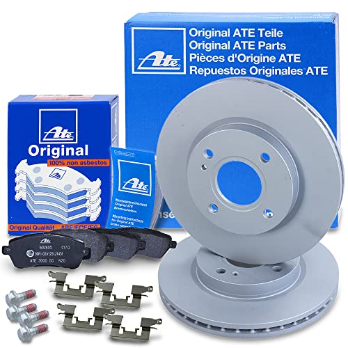 ATE Bremsenset Vorderachse inkl. Bremsscheiben vorne Ø 258 mm belüftet und Bremsbeläge vorne Kompatibel mit FORD FIESTA Mk6 (CB1, CCN), FIESTA Mk6 Van