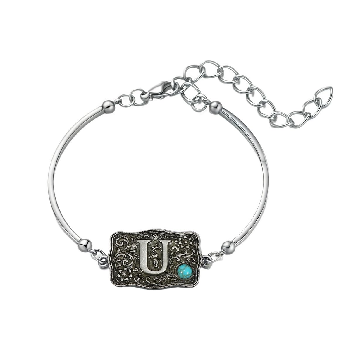 Belt Buckle Bracelet Initial Letter A-Z Bracelets Western Cow Tag Bracelet Belt Buckle Necklace Western Style Initial Letter Pendant Necklace