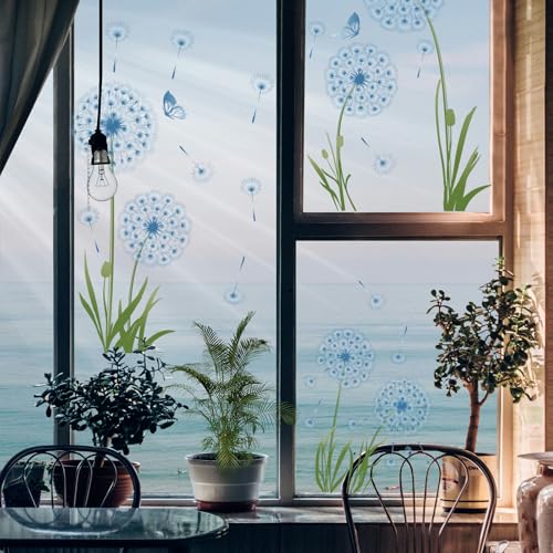 PLIGREAT 2 Hojas Azul Diente de León Clips Ventana Mariposa Ventana Pegatinas Desmontables DIY Creativas Autoadhesivas para Dormitorio Hogar Cocina Ventana Puerta Corredera Decoración