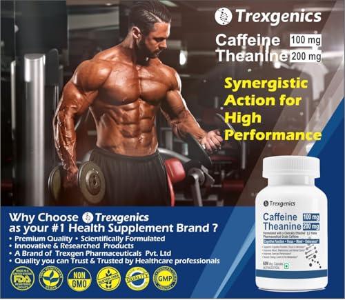Image of Trexgenics L-THEANINE CAFFEINE mg Cognitive Function, Refresh, Focus, Mood, Endurance Support (60 x 2 Pack) (120 Veg Caps))
