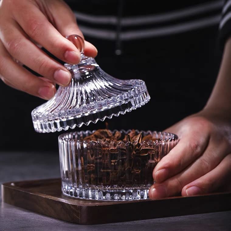 Erioctry 300ml/10oz Elegant Crystal Candy Jar With Lid, Decorative Glass Dish Bowl - Image 3