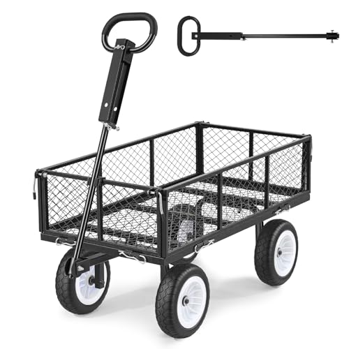 VEVOR Carrello Portaoggetti da Giardino Carico max 408,2 kg Carrello da Trasporto per Legna Terra Detriti Lati Rimovibili Pneumatici Antiforatura in PU, Carretto Compatibile con Trattore ATV, Nero