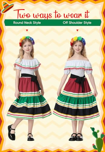 Zando Mexican Dress for Girls Cinco de Mayo Mexican Dresses Flamenco Dance Dress with Flower 4-12Y2