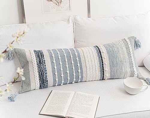 BlissBlush Coastal Blue Decorative Lumbar Pillow Cover 14x36 Boho Long Body Pillow for Bed Farmhouse Lumbar Throw Pillow for Couch Modern Accent Textured Throw Pillowcase - Image 7