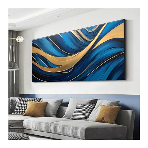 Art abstrait sur toile de marbre noir or 70x140cm tableau grand format
