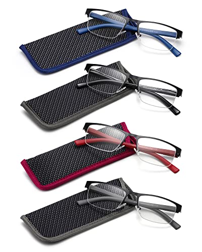 Reading Glasses For Men Women With Half Frame Metal Mens Readers 4 Pack Unisex Eyeglasses with Pouches +2.50 Reading Glasses For Men Women With Half Frame Metal Mens Readers 4 Pack Unisex Eyeglasses with Pouches +2.50