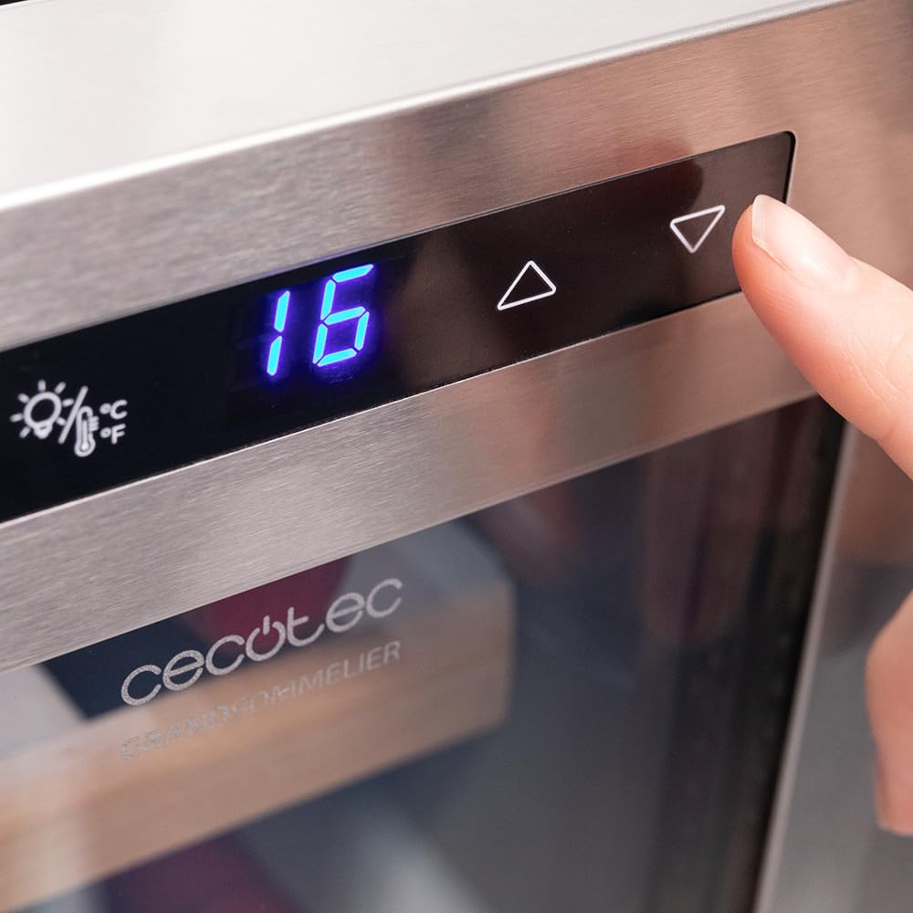 Cecotec Vinoteca 12 Botellas Bolero GrandSommelier 1270 CoolWood. Nevera para Vino, Enfriamiento Termoeléctrico, Temperatura regulable y Luz LED interior, Diseño en Madera e Inox