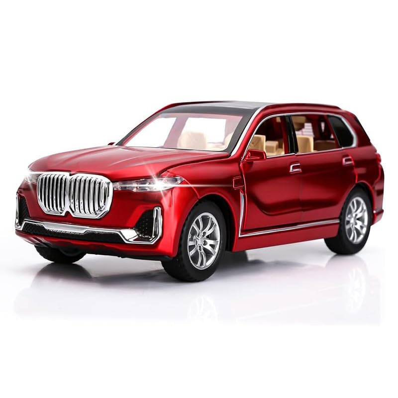 Image of Kids Model 1:32 BM X7 Die Cast Metal Car Pull Back Action Opening Doors with Realistic Engine Sound Lights Toy Car Gift for Boys - Red