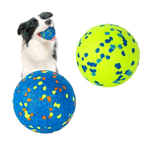 Jodsen Juego de 2 pelotas indestructibles para perros, pelotas de goma con alto rebote, pelota interactiva sólida y duradera, entrenamiento dental para cachorros de tamaño pequeño, mediano y grande