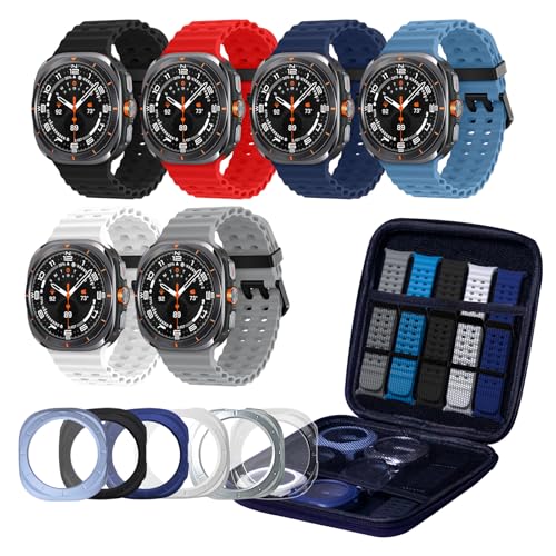 6 Pack Marine Silicone Band for Samsung Galaxy Watch Ultra Bands 47mm Men/Women With 6 Protective Cases & Storage Bag Waterproof Soft Sport Strap Compatible with Samsung Watch Ultra Band