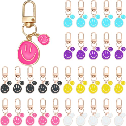 Daphilly 30Pcs Smiley Face Keychain for Valentines Day Cute Keyring for Birthday Valentines Party Favors Gift Goodie Bag Stuffers Supplies for Women Men