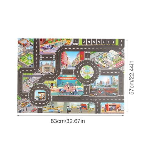Spielmatte für Kinder auf der Fahrbahn - Aktivitätsdecke in Jumbo-Größe, waschbare Kippdecken, rutschfester Boden, detaillierter Stadtplan, Poolstaub | Wendereisestadtspielmatte für Kinder