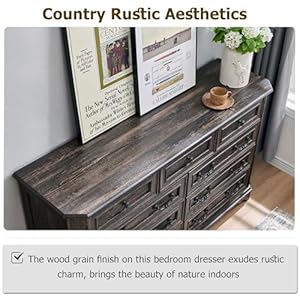 T4tream farmhouse 9 drawers dresser for bedroom 54 wide wood rustic chest of drawers with natural texture vintage design storage dressers organizer for bedroom living room dark rustic oak  urban country home decor