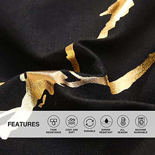 Holawakaka Gold Metallic Marble Comforter Set Queen Size Foil Print Glitter Bedding Sets,Black/Gold,Queen #TOP7
