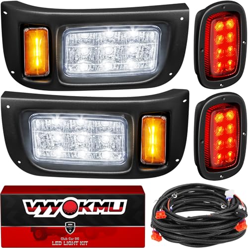 Golf Cart Headlight Taillight Kit Club Car DS 12V LED Headlight Tail Light Kit Club Car Headlight Taillight Kit for 1993-UP DS Gas and Electric Golf Cart Street Legal light Kit with Wire Harness