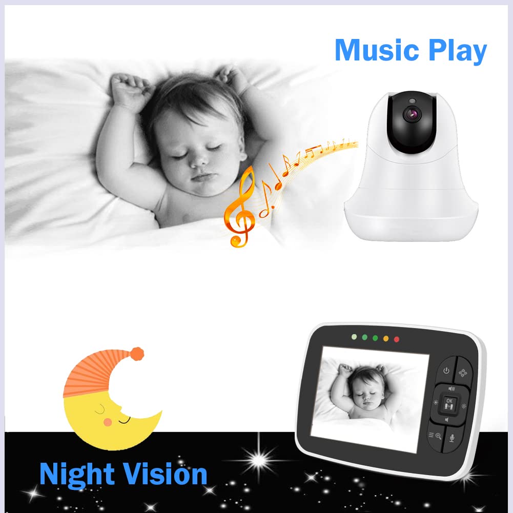BW Baby Monitor Smart Baby Monitor da 3,5 pollici con telecomando Pan& Tilt & Zoom Camera, Audio bidirezionale, visione notturna, modalità VOX, monitoraggio della temperatura, ninne nanne, lungo