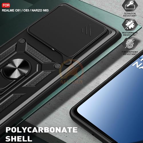 Image of Armor Bumper Back Cover Case for Realme C63 / Narzo N63 Rotating Camera Cover, Ring Holder & Kickstand | Heavy Duty & 360 Degree Protection Realme C63 / Narzo N63 Back Cover (Black)