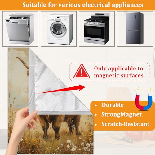 Highland Cow Wildflower Dishwasher Sticker Cover, 23 x 26 Inch Magnetic Appliance Panel for Dishwasher, Reusable Waterproof Kitchen Decor for Refrigerator Door by QSOQSO - Used condition - Image 3