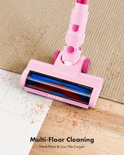 Image of Trucozie Cordless Vacuum Cleaner, 8-in-1 Lightweight Stick Vacuum with 45mins Runtime, Powerful Suction, Vacuum Cleaners for Home, Hardwood Floors, Carpet, Pet Hair, Pink