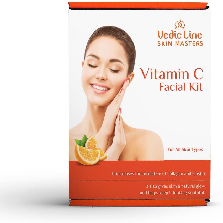 Vedic Line Vitamin C Facial Kit, Reduce Tan, Pigmentation Blemishes with Aloe Vera, Turmeric And Niacinamide for Glowing Skin, Diwali Gifts, 50ml (Monodose of 6 Sachet)
