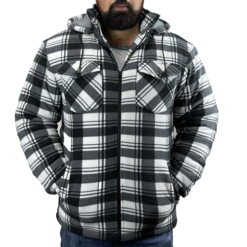 Mens Game Richmond Sherpa Fur Lined Lumberjack Shirt - Fleece Hooded Work Jacket Charcoal