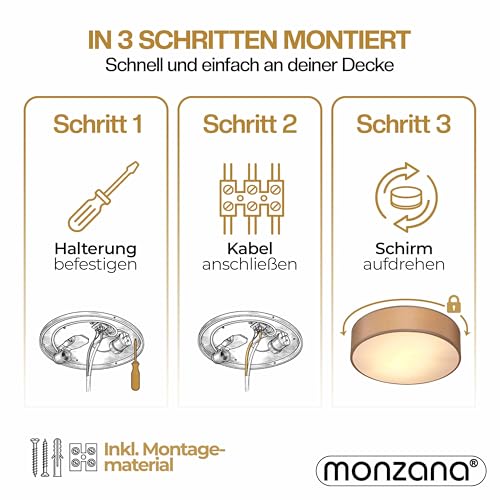 Monzana® 38cm Round Fabric Ceiling Light | Modern Fabric Material Circular Ceiling Lamp | Light Shade 2xE27 40 Watt Socket | Bedroom Lounge Childrens Room Office | Taupe - Image 4