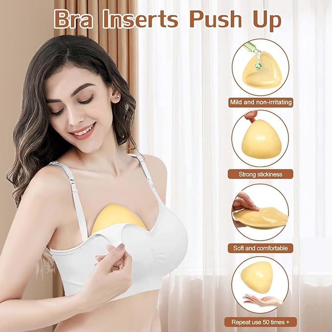 Snovvy Sticky Bra Inserts,Double-Sided Sticky Bra Inserts,Bra Pads for Push Up Lift,Swimwear Sports Bras Bikini Pad3