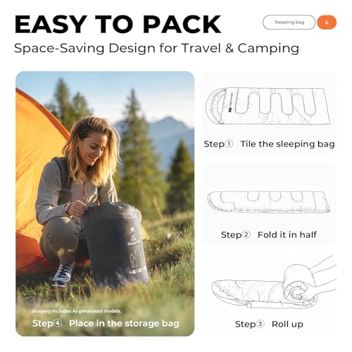 Image of Sleeping Bags for Adults, Camping Sleeping Bag with WaterResistant & TearResistant, Lightweight 3lb Sleeping Bag Warm for Backpacking, Hiking, Summer Camp & Indoor Use - Anti-Snag Zipper