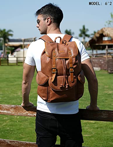Baosha PU Leder Laptop Rucksack für 15.6 Zoll Herren Laptoptasche Business Arbeit Schule College Rucksack Satchel Schulrucksack Reise Rucksack CN-01 (Braun)