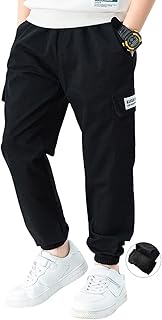 Pantalones de carga para niños y niños y pantalones de correr en la cintura elástica, color negro y verde