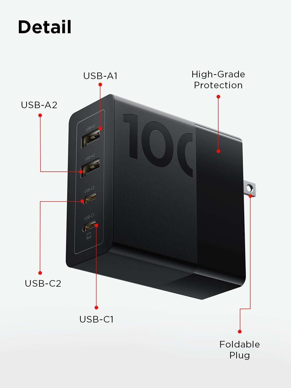Lenovo Cargador USB C de 100 W, carga rápida multidispositivo de 4 puertos, bloque de alimentación GaN negro con cable de 240 W, para Thinkpad, MacBook, Dell XPS, iPhone, Samsung