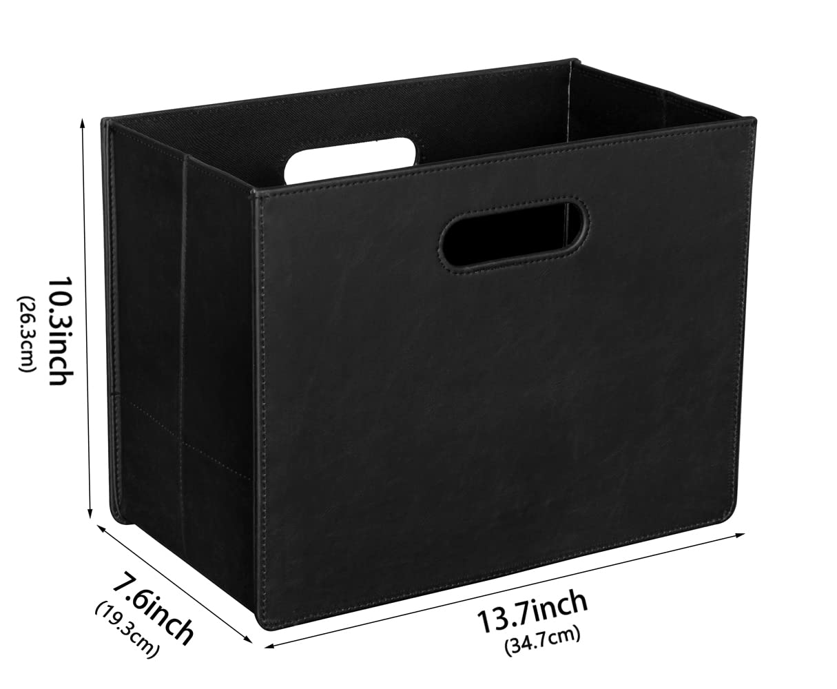 HofferRuffer Portariviste in pelle portariviste con manico, cestino portaoggetti pieghevole, organizer multiuso, nero, 23x33.7x17.6 cm, bambini, regalo per la festa della mamma