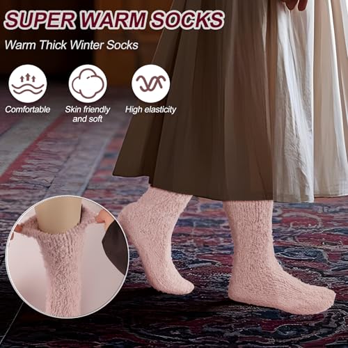 Image of Fuzzy Socks for Women Soft Socks Cozy Fluffy Socks Winter Warm Slipper Socks Warm Comfy Thermal Home Sleeping Socks (Pink+Blue+Yellow)