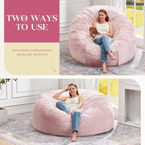 Image of Hobestluk Bean Bag Chair for Adult Giant Beanbag with Filler Pink 6FT | Breathable Material Removable Machine Washable Cover Memory Foam Living Room Bedroom Reading Gaming Oversized Large Big