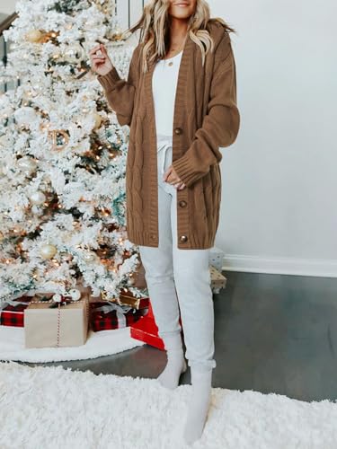 Image of Vrtige Women's Fall Cable Knit Button Long Sleeve Open Front Soft Cardigan Sweater Outerwear