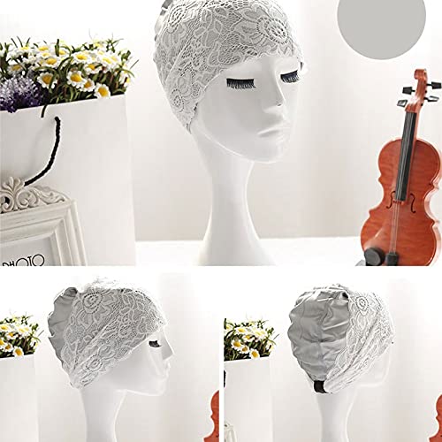 Gorro de baño Gorro de baño for Mujer con Encaje Floral, Impermeable, con Revestimiento de PU, Tejido for Piscina, Protege el Cabello Largo y Las Orejas for Mujer(Black)