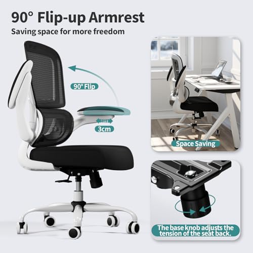 Image of TRALT Office Chair - Ergonomic Desk Chair with Adjustable Lumbar Support, Mesh Computer Chair, Executive Chair for Home Office Comfortable Lumbar Support (1, White+Black)