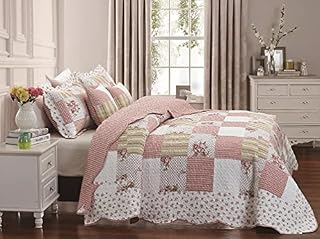 Best Linen Quilted Patchwork Bedspread Comforter Bed Throw with Pillow Sham Floral Design 3 Piece Quilted Coverlet Bedding set (Maison, Double 3 Piece)