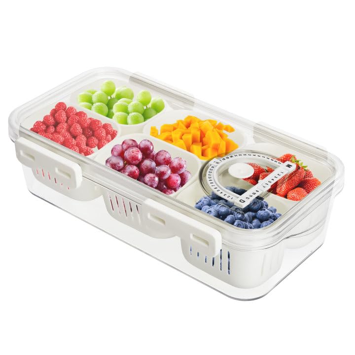 Les-Theresa Storage Containers for Fridge With Handles - Divided Serving Tray With Lid for Fresh Fruit, Vegetable Storage (6)