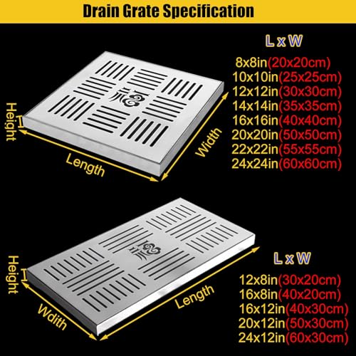 Sewer Drain Covers for Outside Basement, Stainless Steel Drain Grate with Frame Base, Easy to Clean Invisible Sewer Strainer Plate, Catch Basin Drainage Cover(1 pc,14x14in)