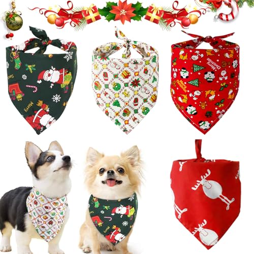 4 Stück Haustier Bandanas,Dreieckstuch,Haustier Dreieck Lätzchen,Halstuch Einstellbare für Hunde Katze,Weihnachten Hund Bandanas,Mit Weihnachtsmann Elchmustern,Weihnachten Haustier Halstuch Deko