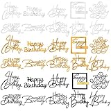 10 Styles Total 30 PCS Happy Birthday Cake Topper Mirror Acrylic Cake Toppers Double-Sided Cake Decorations for Desserts DIY Flower Gift Party Supplies Gold Silver Black Mixed