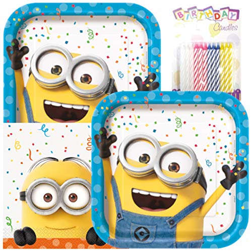 Despicable Me Minion Theme Plates and Napkins Serves 16 with Birthday Candles